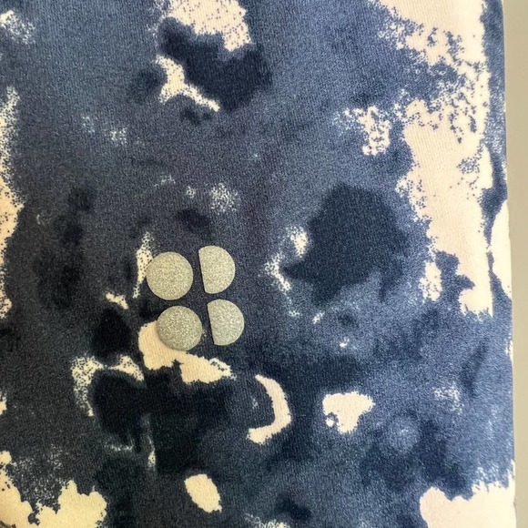 SWEATY BETTY Sz XXS The Power Workout 7/8 Leggings Pockets Drawstring Blue Print - Picture 8 of 11